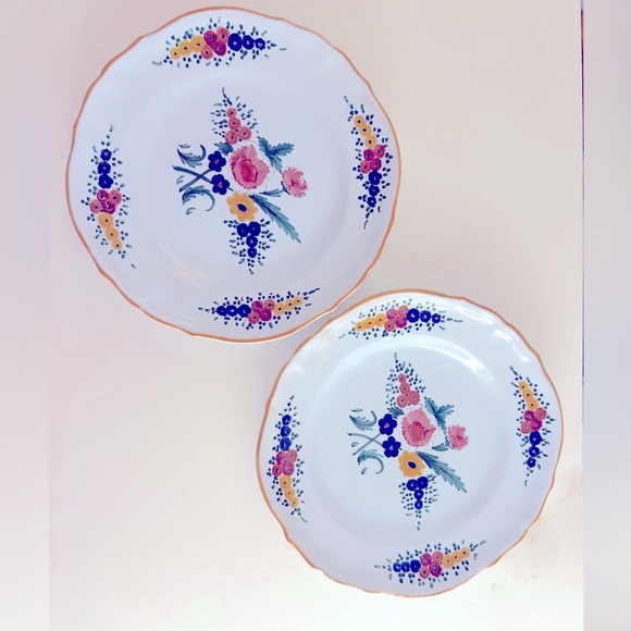 2 CACF Faenza Rare Italian Plates, 1950s Vintage, 8”floral ceramic earthenware